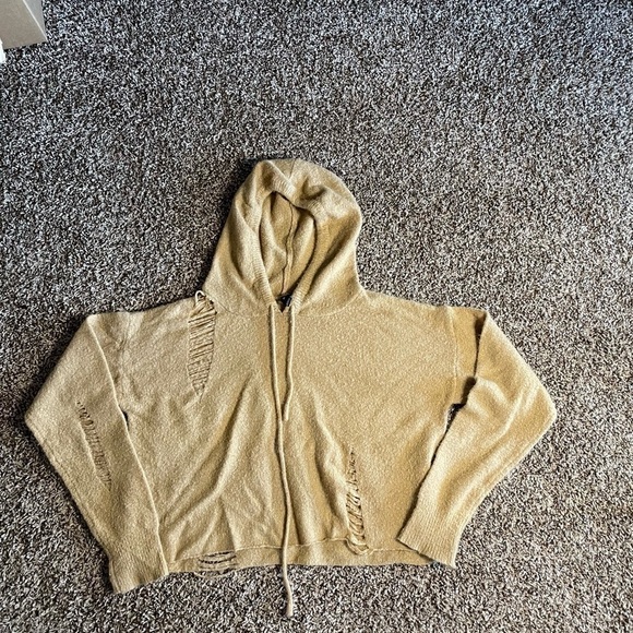Windsor medium tan crop top distressed hoodie - Picture 1 of 5